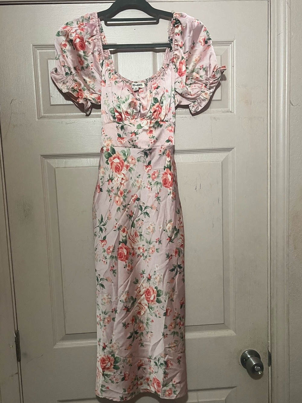 Inspired Hearts Pink Floral Puff-Sleeve Midi Dress